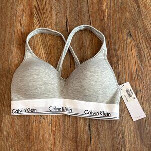Calvin Klein Modern Cotton Padded Bralette-Gray-Criss Cross Back-Medium-New